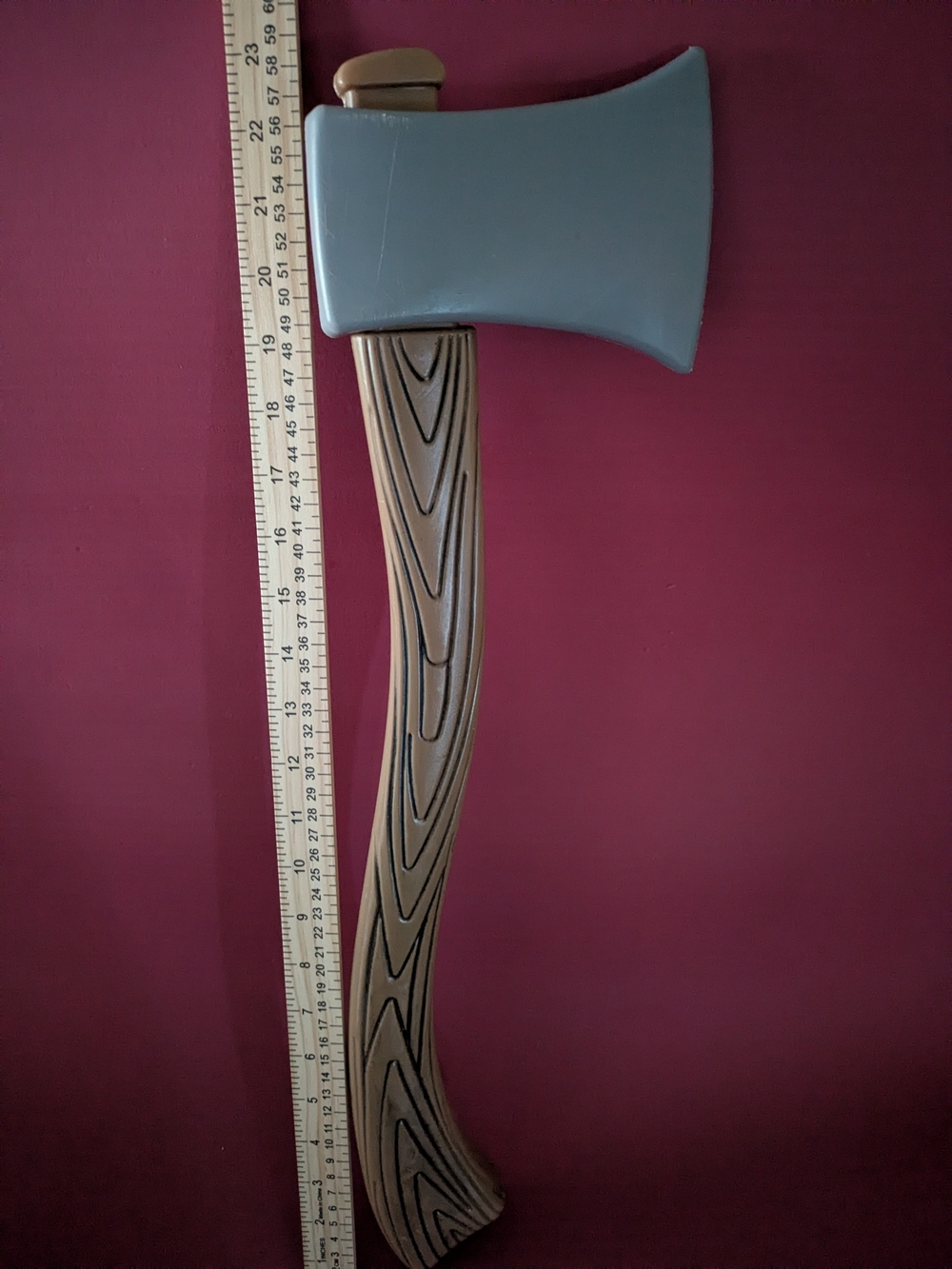 Gray Decorative Foam Axe with Wood-Grain Handle - Unbranded